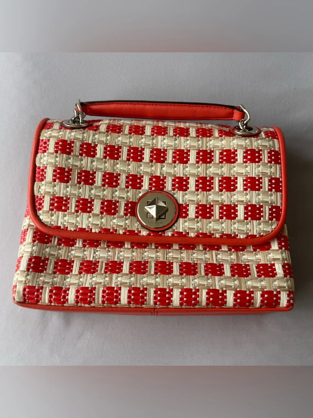 Kate Spade Natalia Woven Orange and Cream Shoulder Bag Crossbody